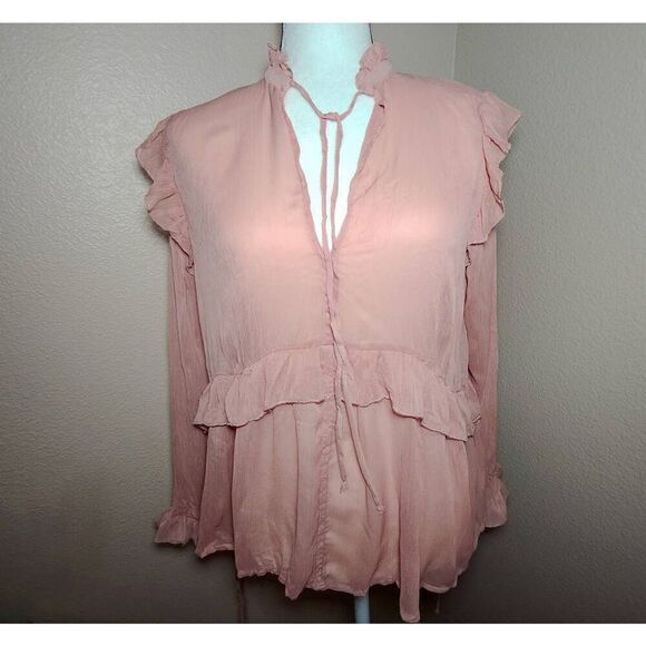 ZARA  Marsala Ruffled Blouse with Creased Effect Size Medium  NWOT - Picture 1 of 7